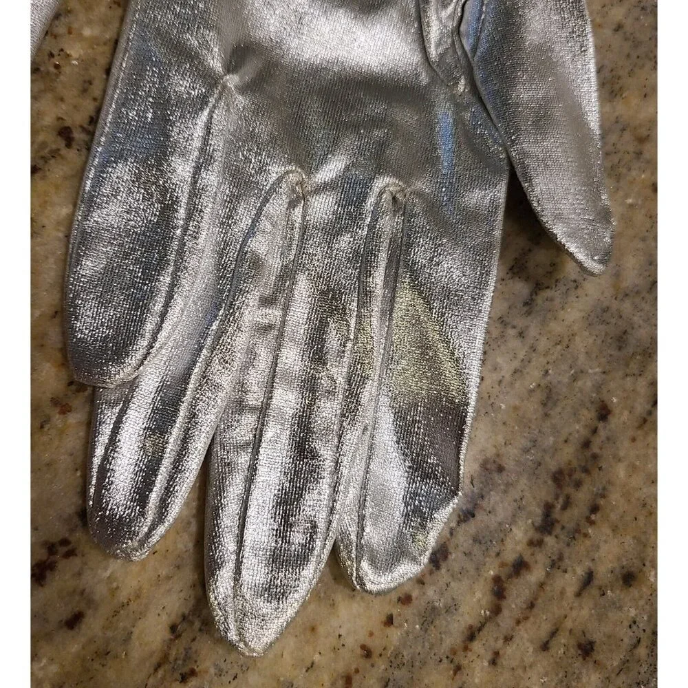 New! Vintage Size M 7 Metallic Silver Stretch Nylon Formal 8